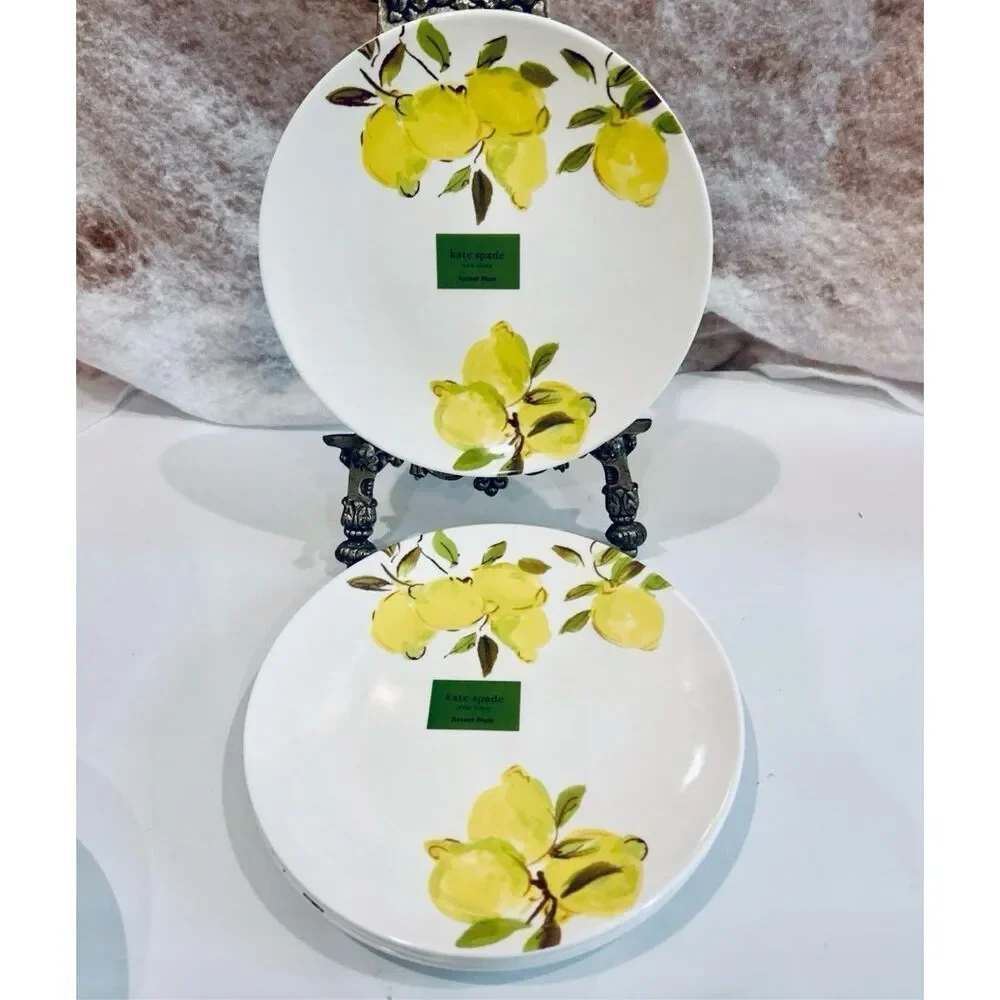 NWT Gorgeous Kate Spade New York Set of 2 White Melamine Lemons 9” Accent plates